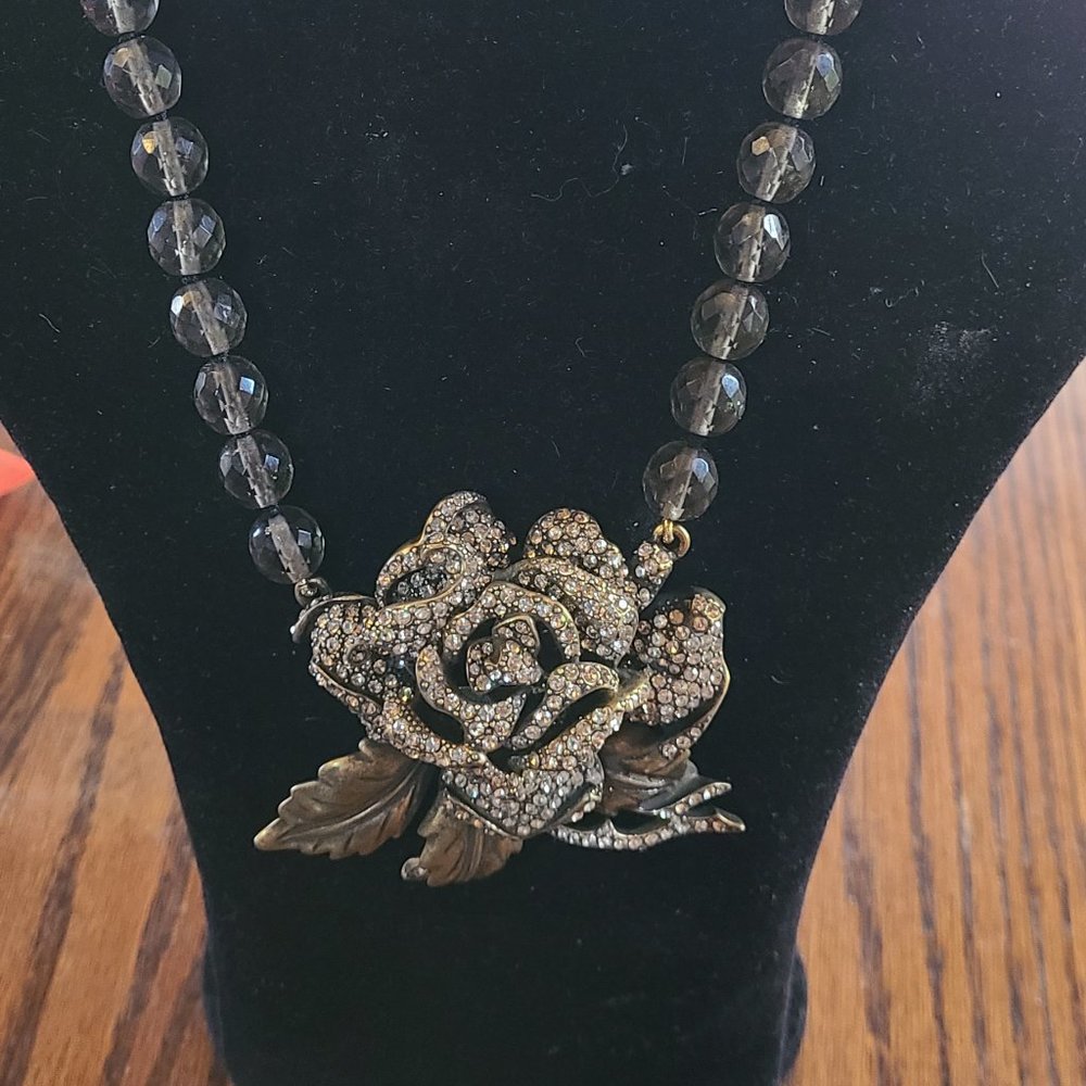 Smoke grey crystal bead necklace